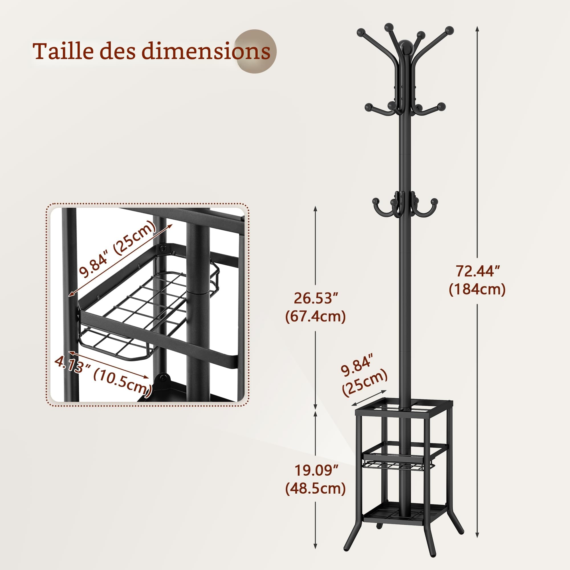 FAVOOSTY Porte-manteau avec Porte-parapluie, Porte-vêtements avec 12 Crochets, Porte-vestes sur Pied, Porte-manteau, Pour salon, Chambre à Coucher,entrée -Noir