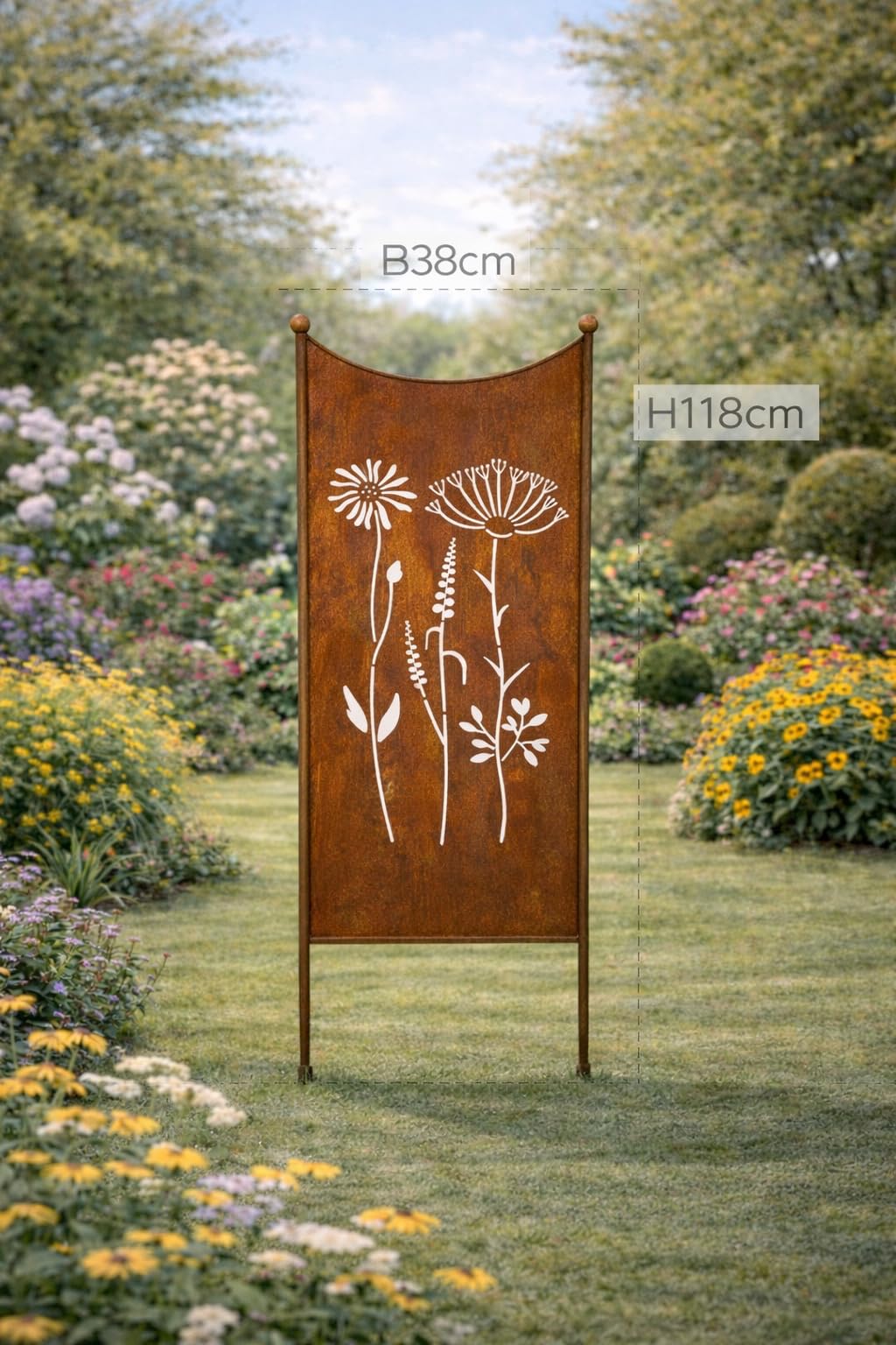 Stele Metall Edelrost Sichtschutz Wildblume Windschutz Dekowand B38cm H120cm