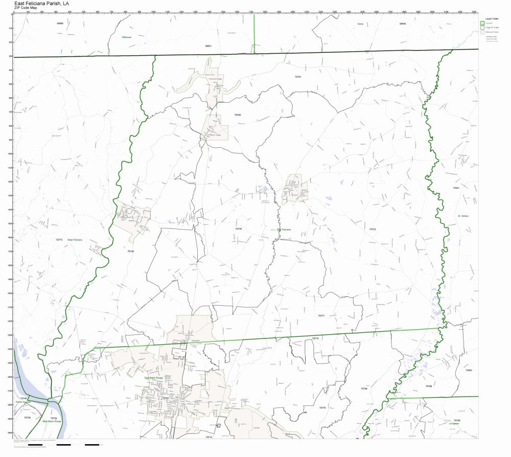 East Feliciana Parish, Louisiana LA ZIP Code Map Not Laminated Amazon