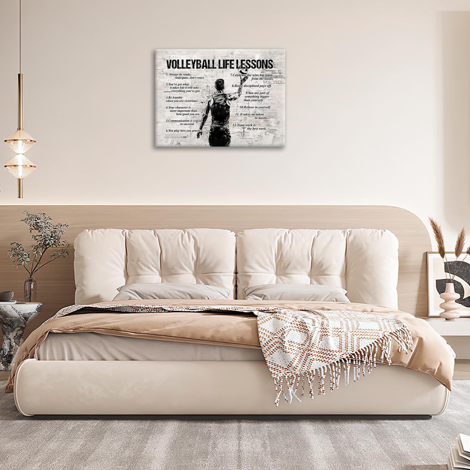 Volleyball Sports Wall Art Volleyball Life Lessons Wall Decor Volleyball Sign Retro Poster Boy Men Room Motivational Decorations Canvas Print Painting Artwork for Bedroom Bathroom Living Room 16"x12"