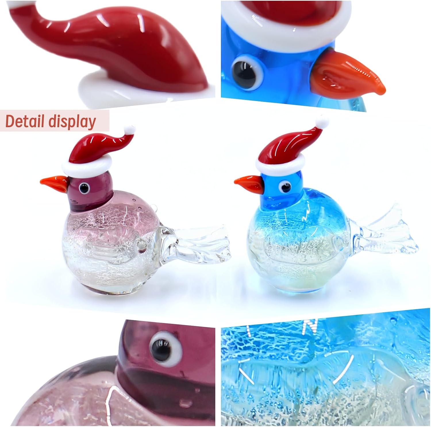 2¼'' Bird Couple Glass Figurines, 2pcs Handmade Glass Miniature Figurines, Set of Creative Christmas Small Hand Blown Glass Collectibles and Gifts - 2Ca2s1 image 4