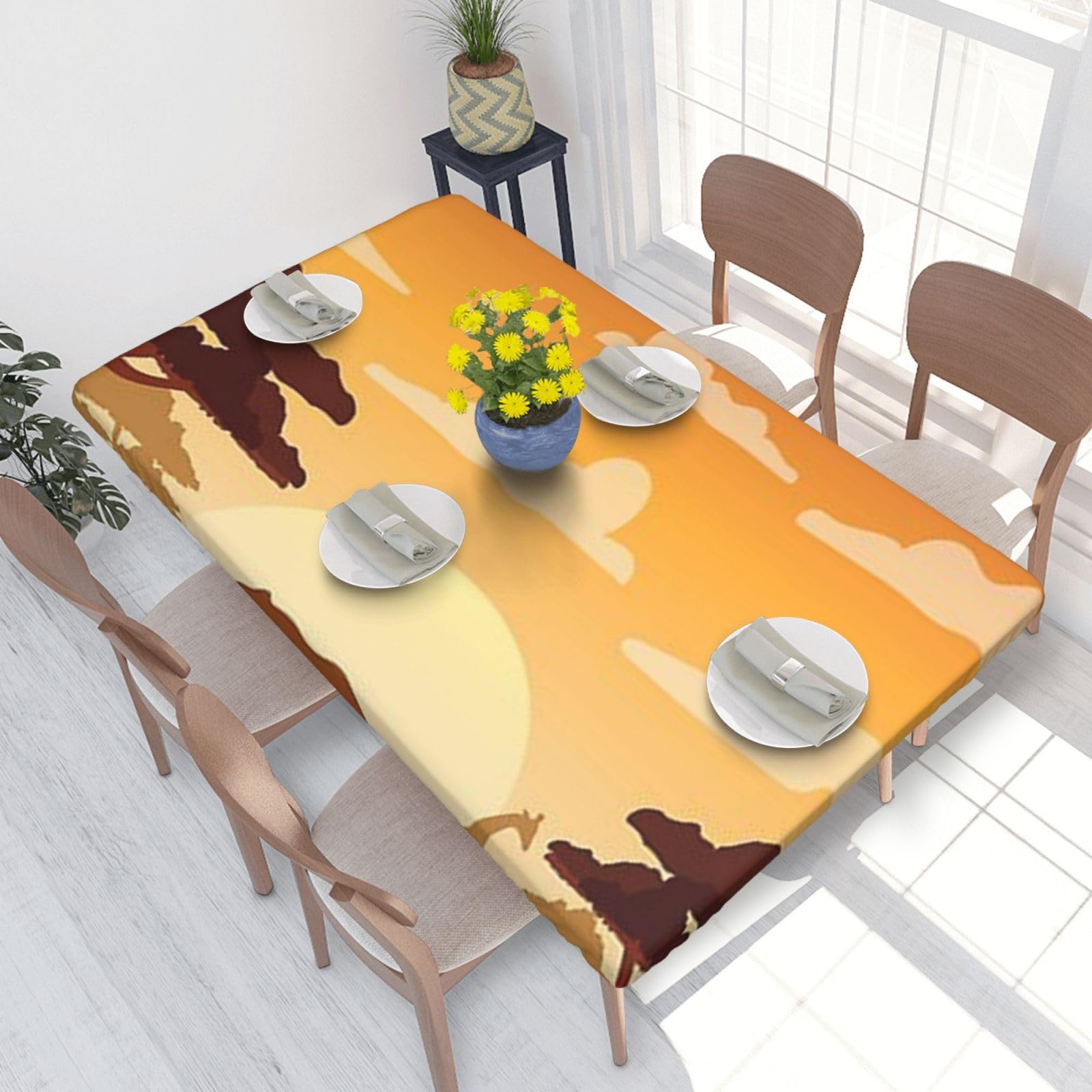 BNVSADC Elephant and Giraffe in The Sunset Printed 4FT Tablecloth 122x76 CM Polyester Kitchen Water Resistant Table Cloth Dining Table Decoration Table Covers