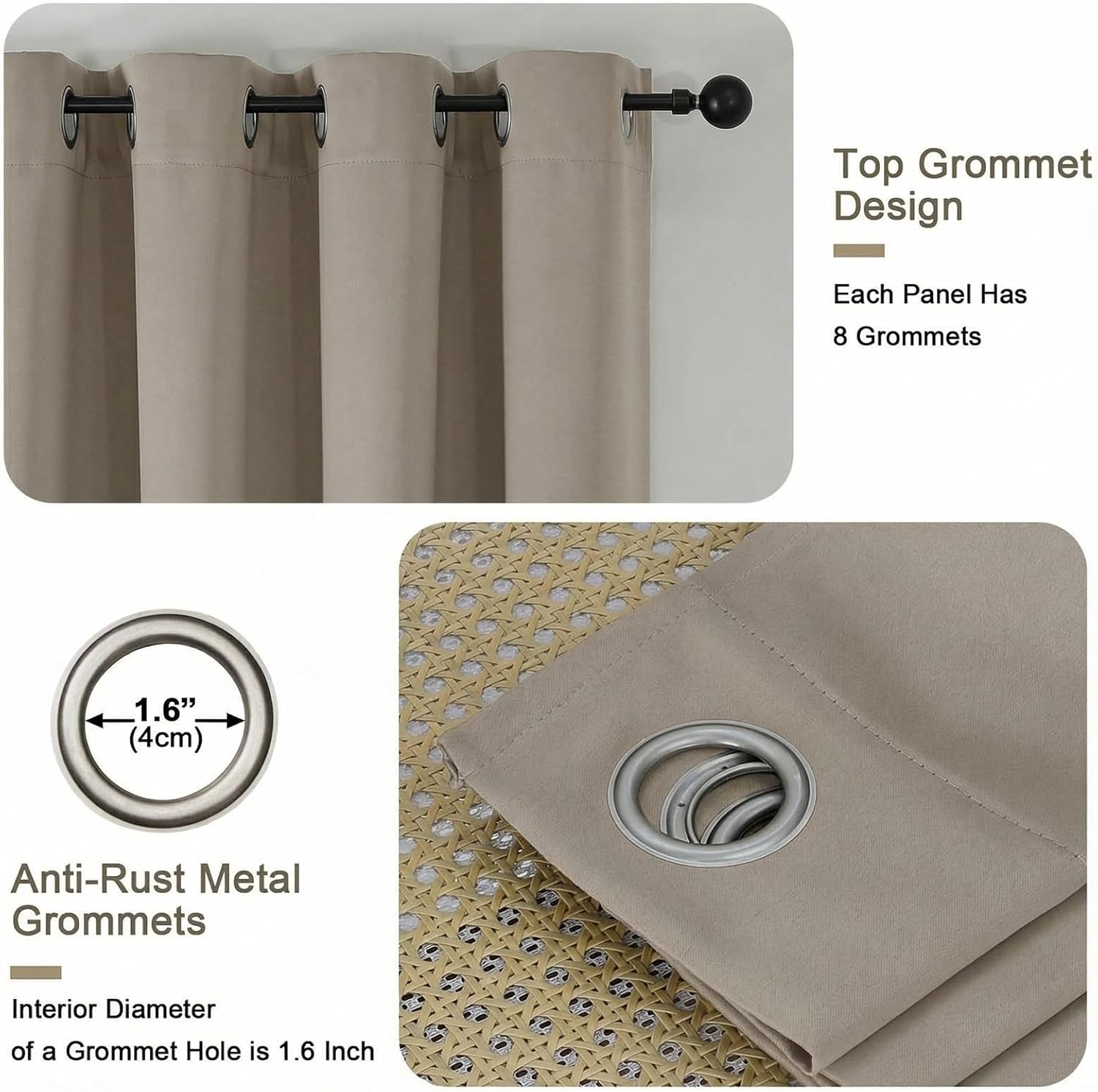 Blackout Curtains 90 Inches Long - Solid Thick Fabric Grommet Thermal Blackout Curtains, Window Drapes for Living Room, Noise Reduction, 2 Panels, Stone Color, 2x52Wx90L Inches