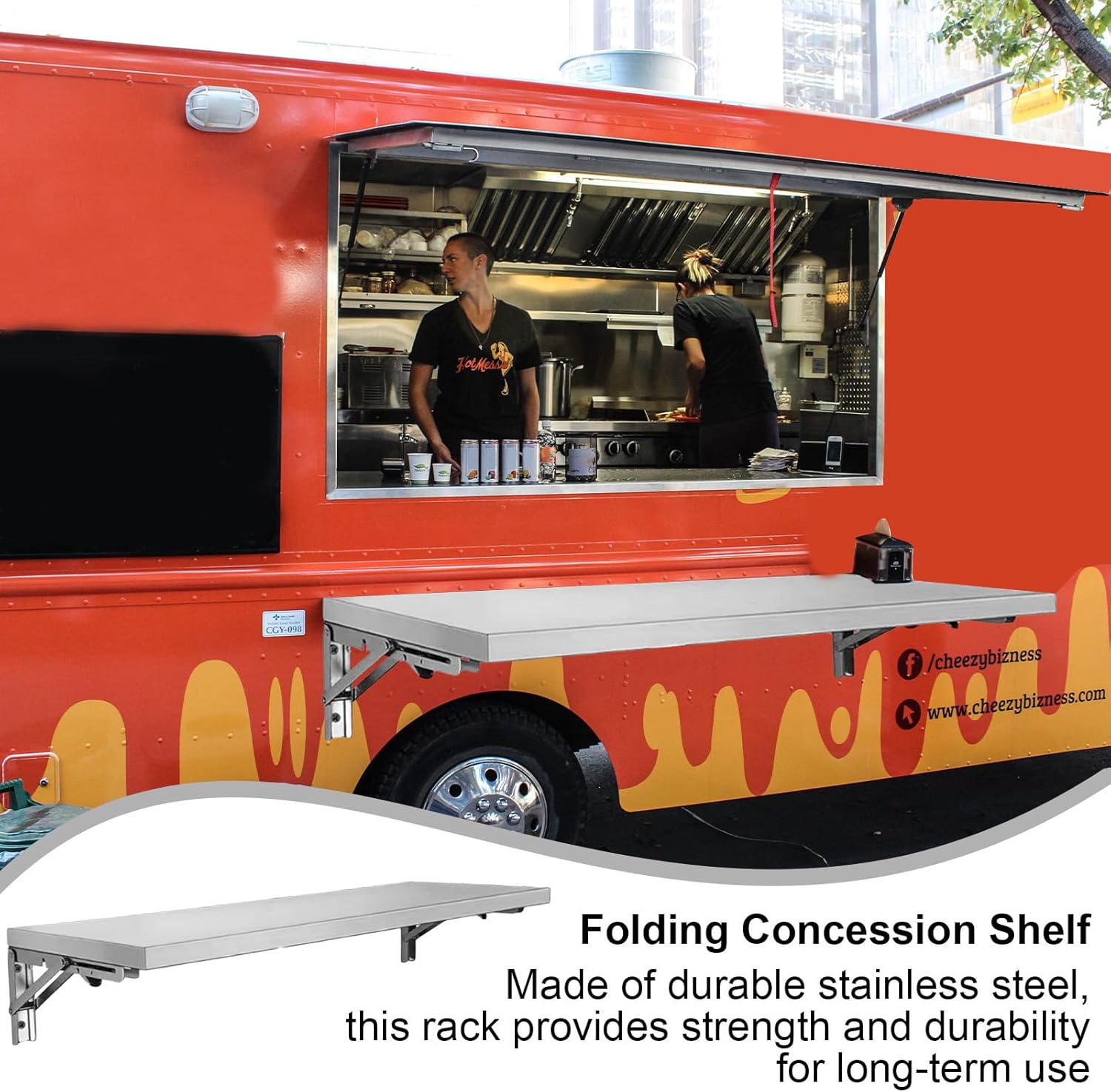 Stainless Steel Folding Concession Shelf 71x12 Inch, Drop Down Serving Food Shelf 99 lbs Capacity for Concession Stand Kitchen Restaurant Garage Laundry