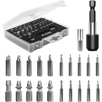 Nuovoware Damaged Screw Extractor Set, 22 PCS Easy Out Stripped Screw Extractor Kit, All-purpose HSS Broken Screw Remover Set with Magnetic Extension Bit Holder & Socket Adapter