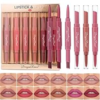 Vista 1 de MYUANGO Juego de 6 lápices labiales de terciopelo mate + delineador de labios y lápiz labial, kit de delineador de labios vegano de larga duración