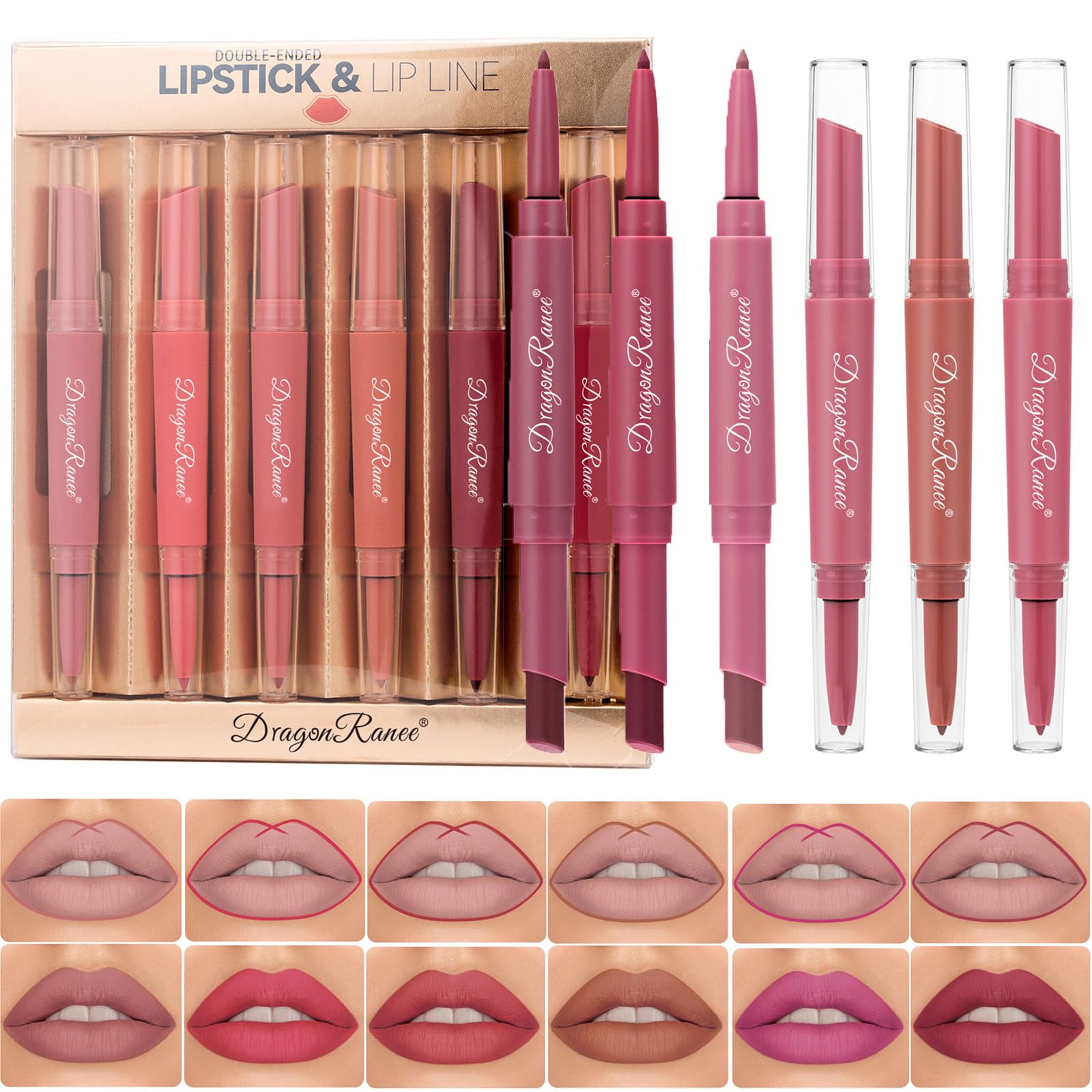 MYUANGO 6Pcs Matte Velvet Lipstick + Lip Liner and Lipstick Set - Long Lasting Vegan Lip Liner and Gloss Kit for Colorful and Defined Lips - Matte Lip Stick and Lip Liner Set