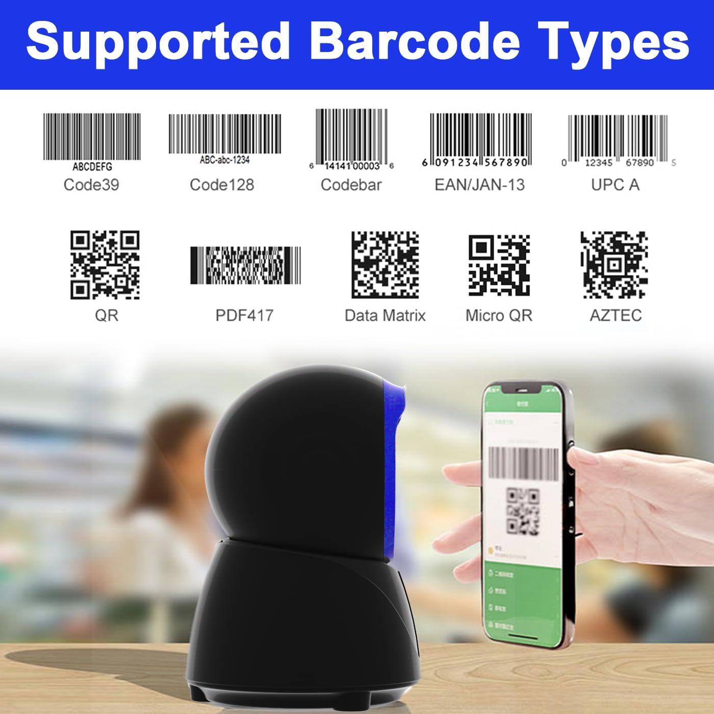LENVII Hands-Free Omnidirectional 2D Barcode Scanner,USB Desktop QR Reader | Hands-free auto-sense scanner.120fps. Reads 1D/2D (QR,PDF417,Data Matrix).USB wired. plug & play. For POS, retail, warehouse.