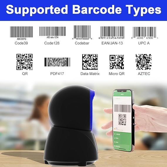 LENVII Desktop Freespeech Barcode Scanner Omnidirectionele QR Code Lezer 1D/2D/QR Code Scanner Wired USB Barcode Scanner for Windows Mac OS Linux PC