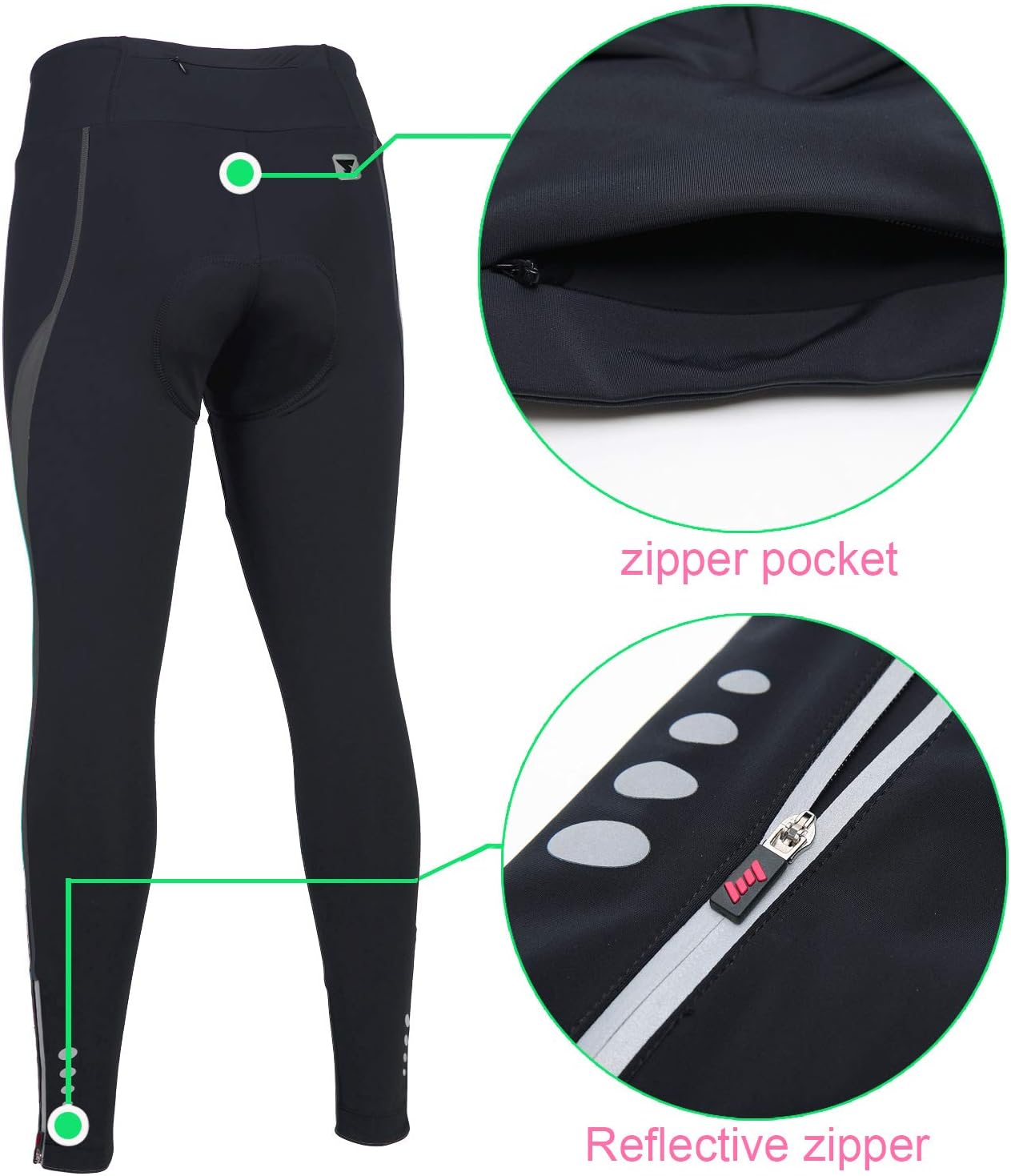 Women's Cycling Pants 3D Padded Compression Tight, Long Bike Bicycle Pants with Wide Waistband - Image 6