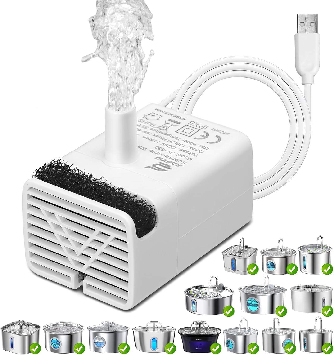Bomba para Fuente de Agua para Gatos, Repuesto JY-830, Ultra Silenciosa