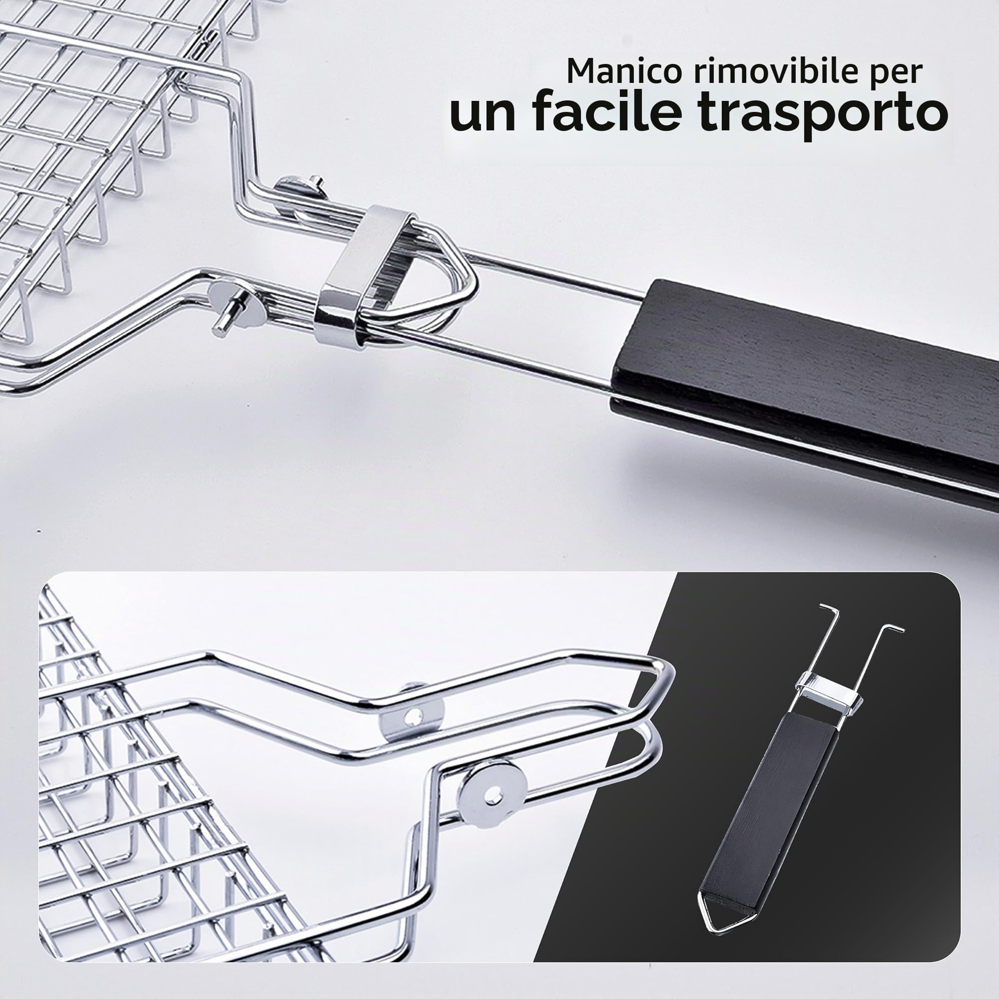 Deepen Cestino Portatile per Barbecue - Cestino per Barbecue con Manico Rimovibile & spazzole in silicone Perfetto per Grigliare Bistecche, Salmone & Verdure