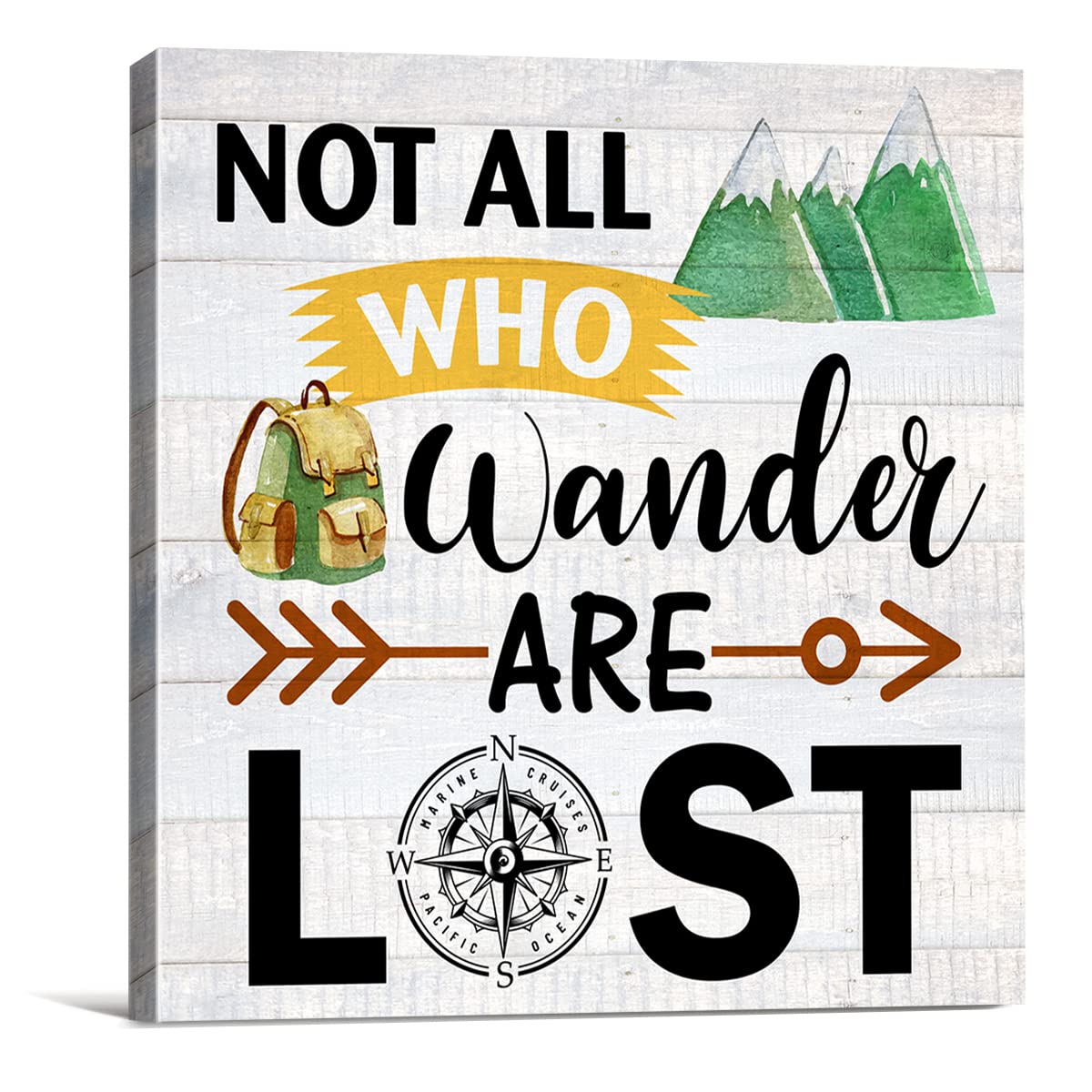 Rustic Not All Who Wander are Lost Mountain Farmhouse Canvas Print Wall Art Decor Country Camping Sign Painting Poster Plaque Rustic Home Decoration (8 X 8 inch, Framed)