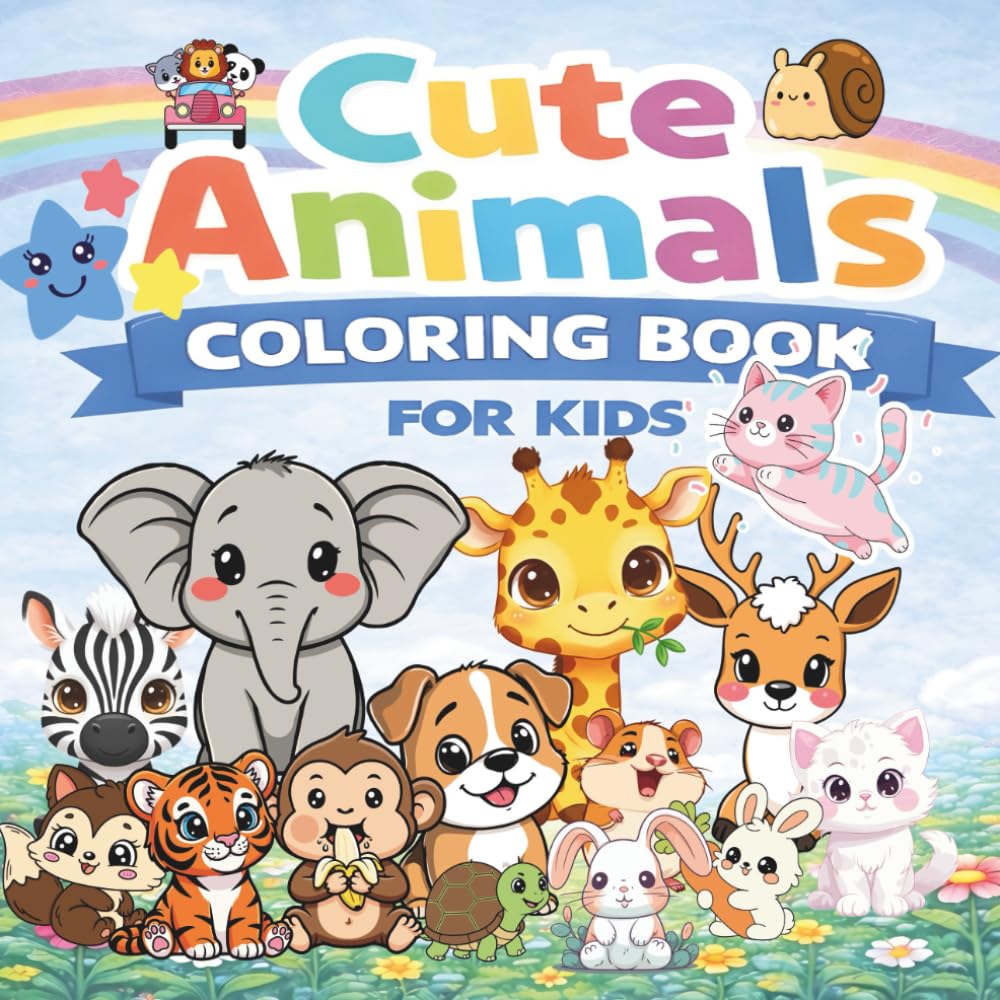 Cute Animals Coloring Book for Kids: Fun and Easy Animal Coloring Pages for Children Ages 4-8