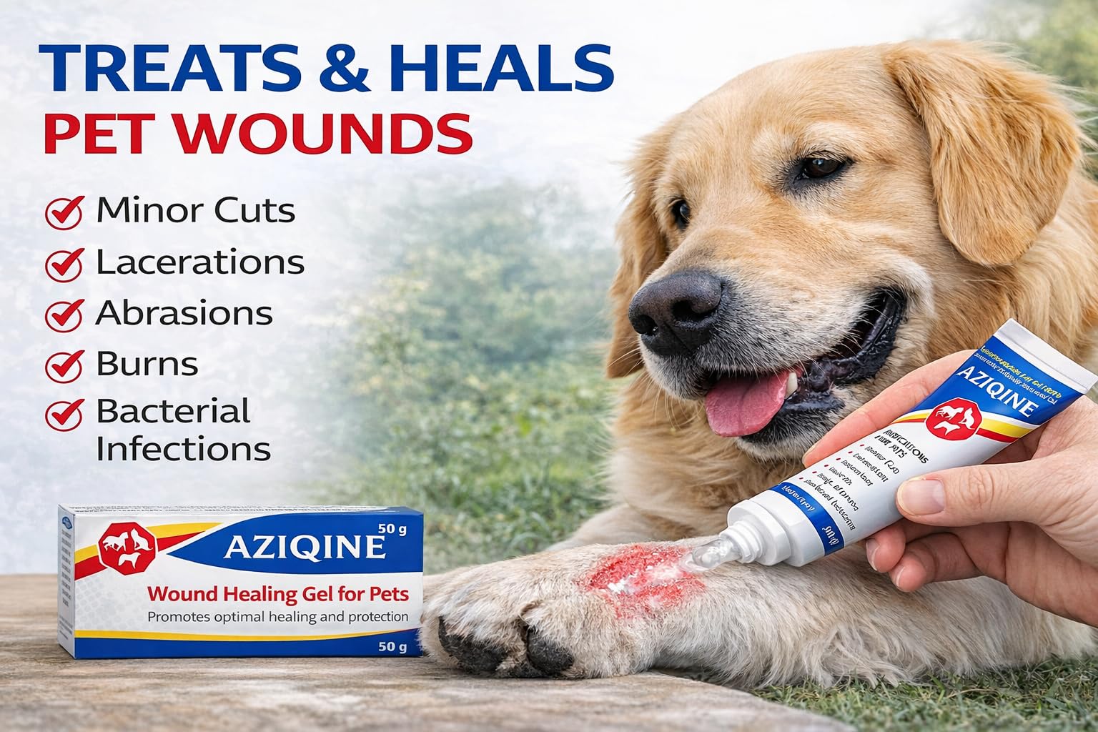 Aziqine Animal Wound Healing Silver Gel 50g | Safe & Non-Toxic Wound Care for Dogs, Cats & All Pets | Hydrogel Dressing with Micro-Organism Control for Cuts, Lacerations, Acute & Chronic Wounds 1