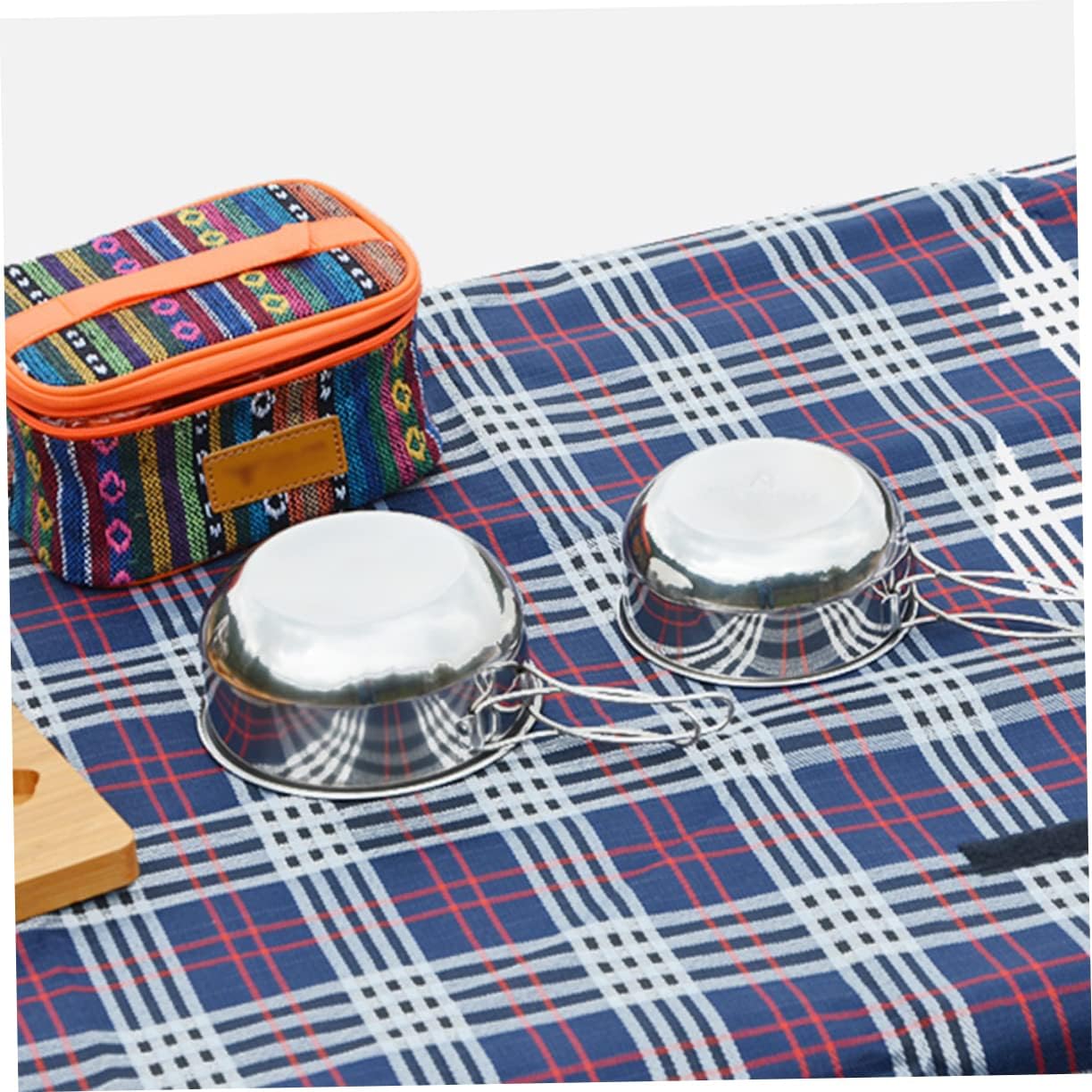 1set Stainless Steel Camping Bowl Set Collapsible Camping Dinnerware Portable Food Bowl Travel