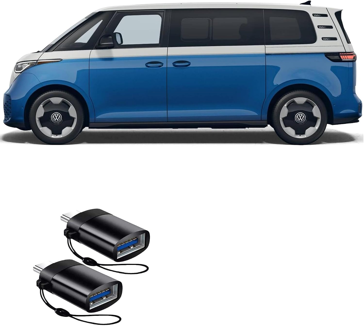 BoxWave Cable Compatible With Volkswagen 2025 ID. Buzz Infotainment System (12.9 in) - USB-C to A PortChanger (2-Pack), USB Type-C OTG USB Portable Keychain - Slate Black