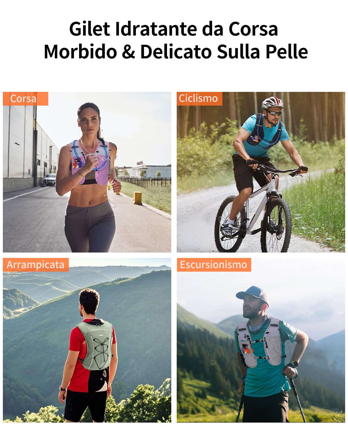 ECOHUB Zaino Trail Running Anti-Rimbalzo con Sacca Idrica 2L, Gilet Running Leggero e Traspirante con 6 Tasche, Zaino Idratazione Regolabili per Uomo, Donna, Corsa, Maratona, Ciclismo, MTB, Trekking
