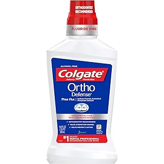 Colgate Ortho Defense Phos-Flur Anticavity Mouthwash, Alcohol Free Mouthwash for Braces, Made with Fluoride and Phosphate to Reduce White Spots and Help Prevent Cavities, Mint, 16.9 Fl Oz Bottle