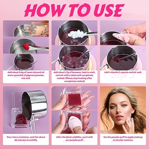 Miniatura 8 de JCOOS Kit de rubor de bricolaje, kits de fabricación de color de mejillas, haz tu propio kit de rubor crema, sombra de ojos, acabado húmedo con cera