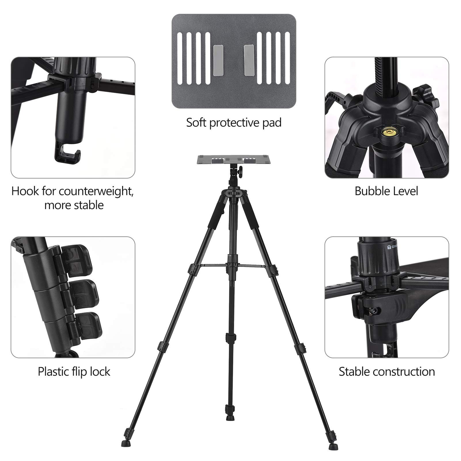 Andoer Soporte multifuncional para proyector Trípode portátil portátil trípode altura ajustable 19,6 pulgadas a 58,6 pulgadas con placa para ordenador portátil proyector