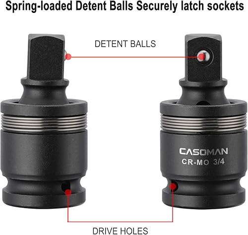 Miniatura 5 de CASOMAN Junta universal de impacto de 34 pulgadas, CR-MO, enchufes de junta en U, flexible, diseño de esquina de radio