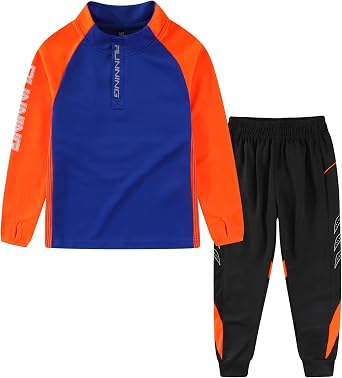Boys Girls 2 Piece Athletic Tracksuit Quater Zip Up Jogger Set Long Sleeve Sports Training Outfits