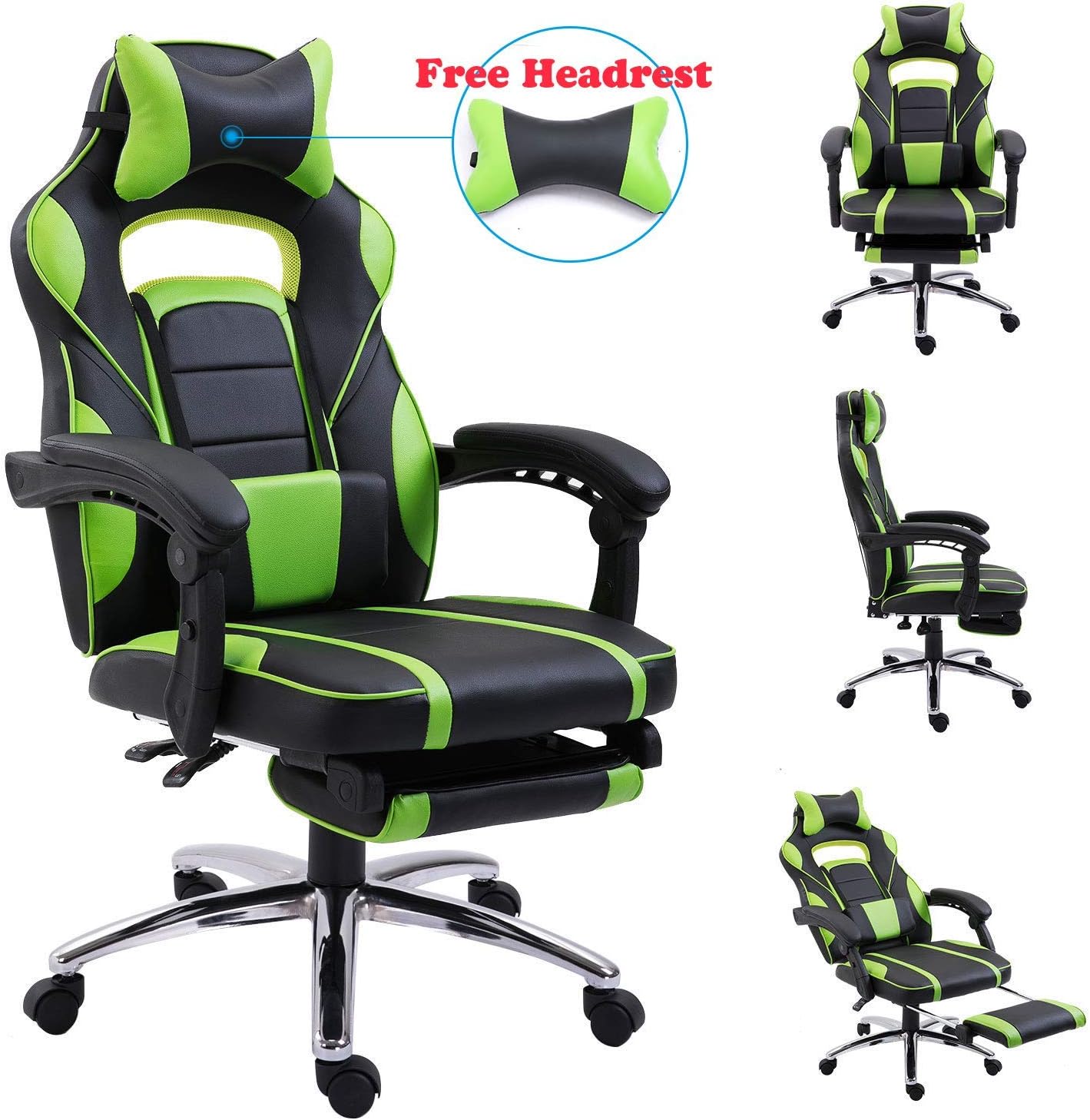 Gaming Chair with Footrest,White Racing Style Reclining Computer Office Chair High Back Ergonomic Desk Chair Comfy Swivel Chair with Adjustable Headrest and Lumbar Support,White osmlvjj
