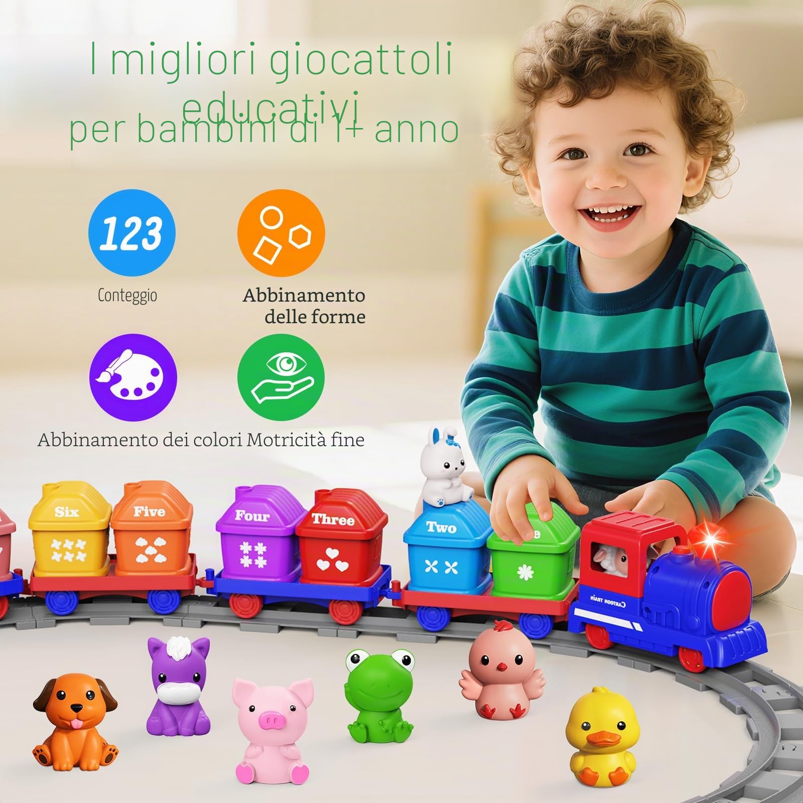 Meytccve Giocattolo Educativo per Bambini di 1-3 Anni, Set Montessori per Abbinamento e Classificazione, Treno Elettrico Moderno per Bambini Regalo di Natale o Compleanno per Maschi e Femmine (Blu)
