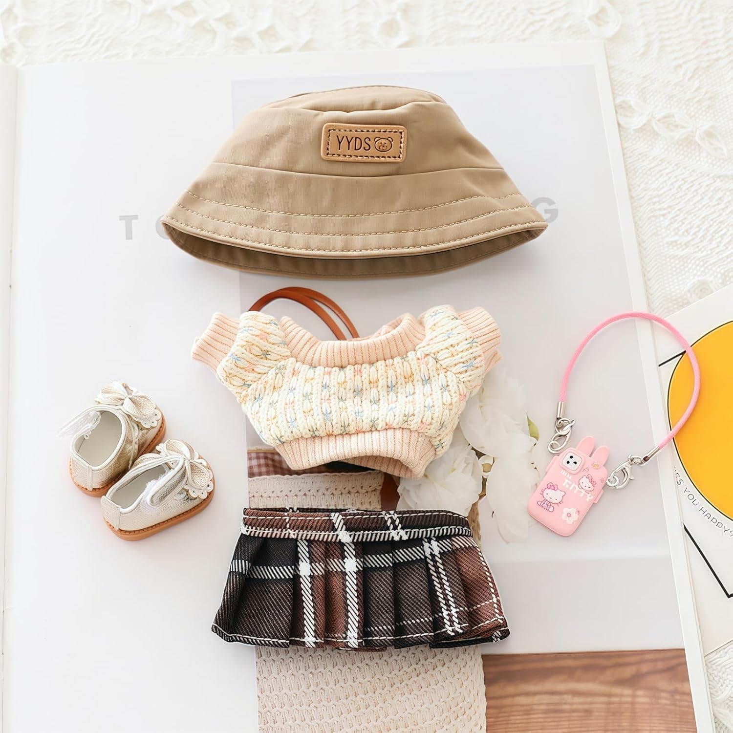 17cm Doll Clothes Set, 5 Pieces Dress Outfit Set for 6.7inch Doll Suit, Fashion Chic Hat & Clothes Accessories for 1st/2nd/3rd Gen Dolls Play & Display Brown
