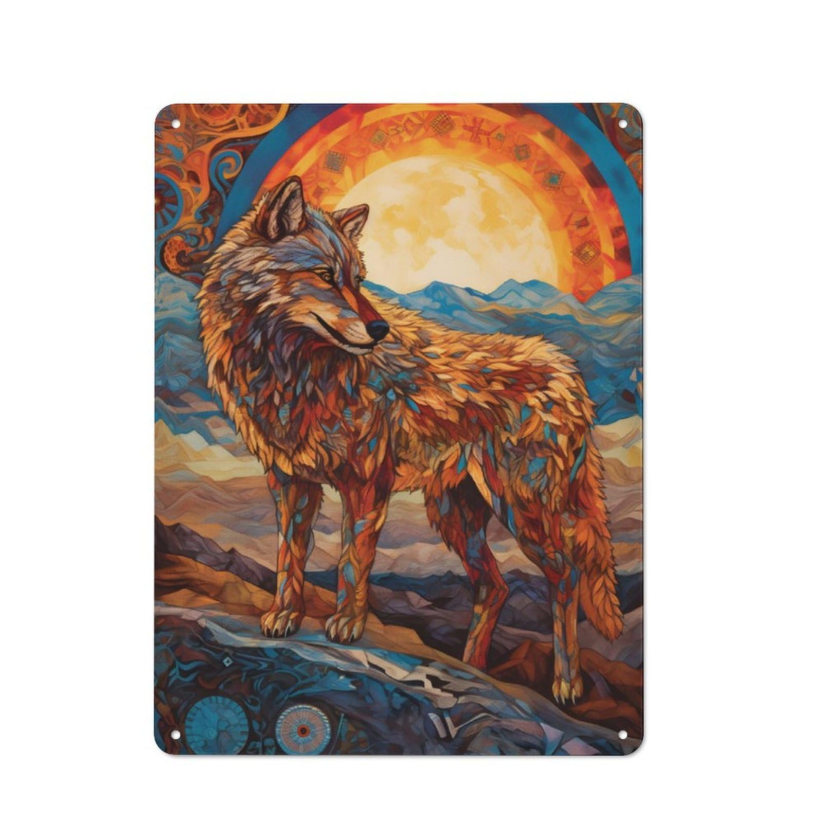 Junmoney Wolf Colorful Abstract Decorative Tin Plaque 40X30cm, Vintage Bar Wall Plaque For Bar, Kitchen, Garage Or Games Room