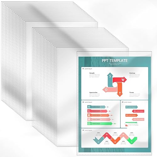 Miniatura 8 de Paquete de 100 protectores de hojas sin agujeros, 8.5 x 11 pulgadas, protectores de hojas transparentes resistentes sin agujeros, fundas de papel