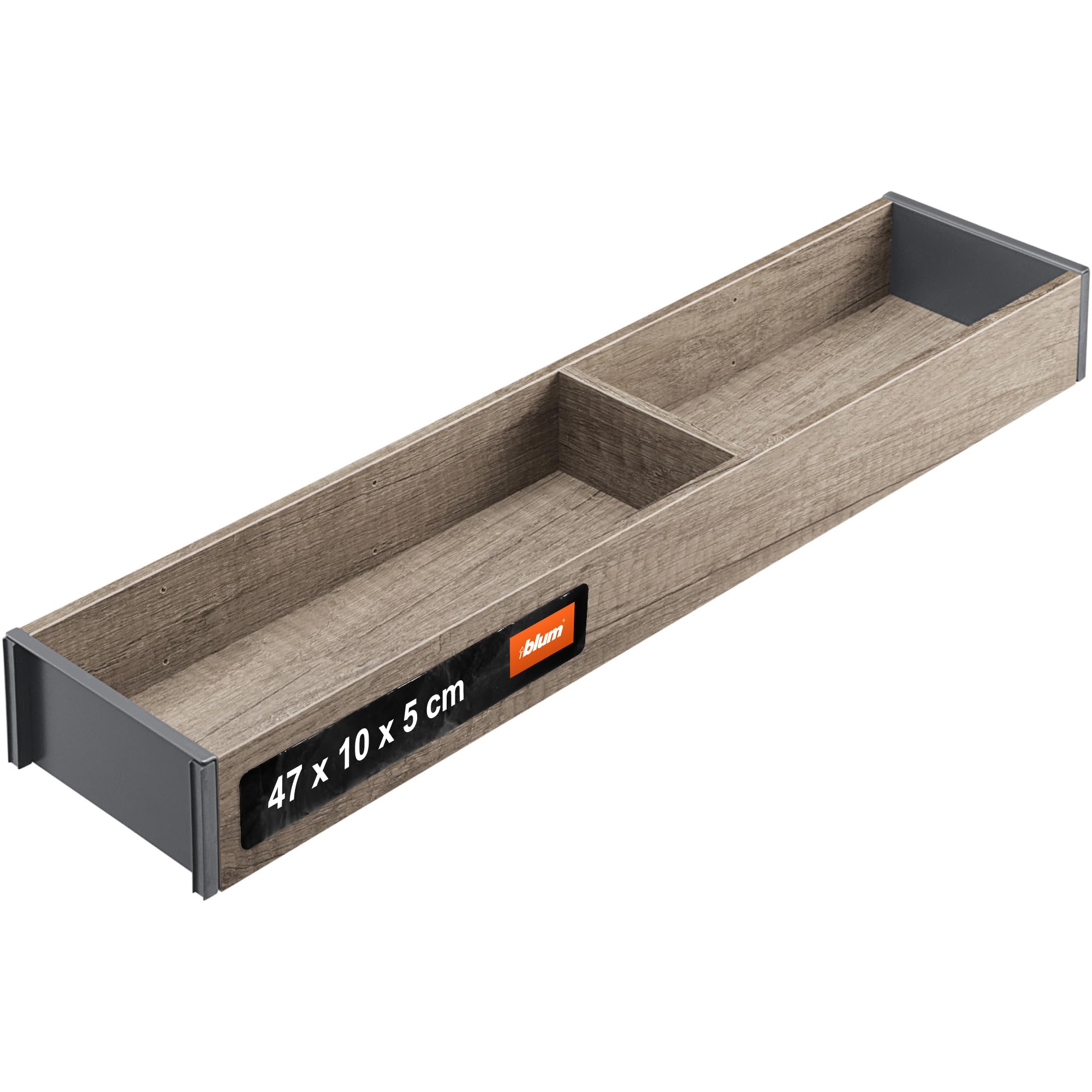 Blum Nebraska Oak Ambia-Line Kitchen Drawer Inserts Frame, Width 100 Mm, Length 472 Mm, Height 50 Mm, Drawer Organiser, 1 Frame And 1 Cross Divider, Kitchen Organiser