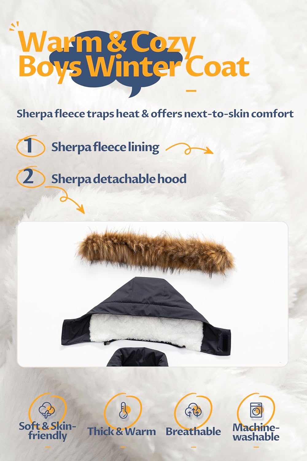 CREATMO US Boy's Long Winter Coat Warm Fleece Lined Waterproof Puffer Jacket Thicken Padded Snow Parka with Faux Fur Hood - Image 6