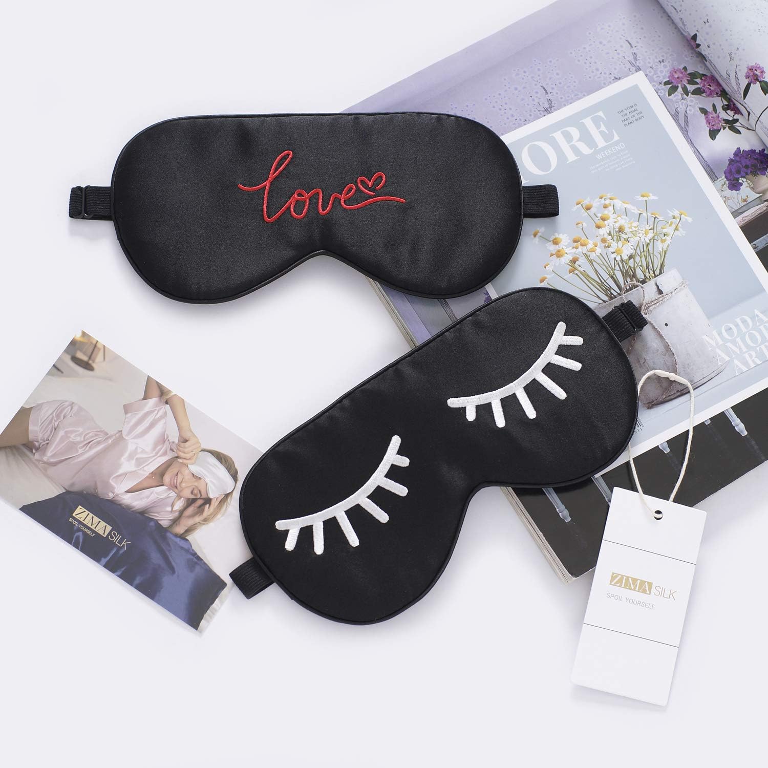 ZIMASILK 100% Natural Silk Sleep Mask Blindfold,Adjustable Super-Smooth Soft Eye Mask for Sleep with Bag(Eyelashes)