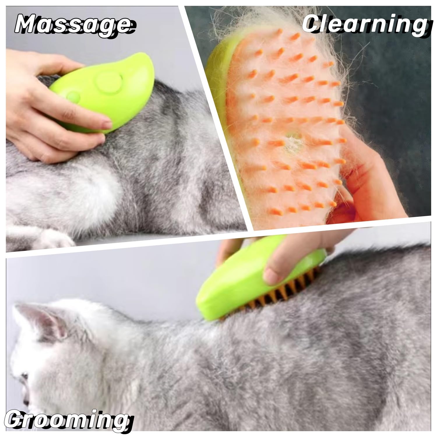 MOUOGO Cat Steamer Brush, Pet Hair Removal Brush, 3 in 1 Cat Steaming Brush, Pet Supplies for Small Dog Hair Brush - Image 2
