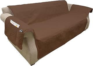 Couch Slipcover for Dogs and Cats - 100-Percent Waterproof and Washable - 3-Cushion Pet Sofa Furniture Cover with Non-Slip Straps by PETMAKER (Brown)