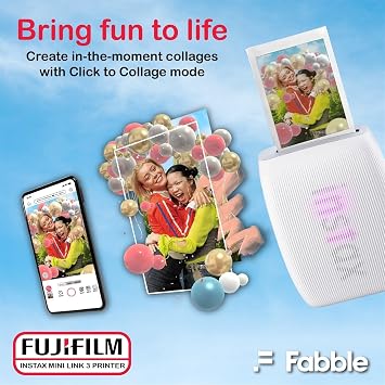 Fujifilm Instax Mini Link 3 Smartphone Printer with Instax Mini Films and Pixibytes Microfiber Cleaning Cloth (2 x Twin Pack (40 Sheets), Clay White)