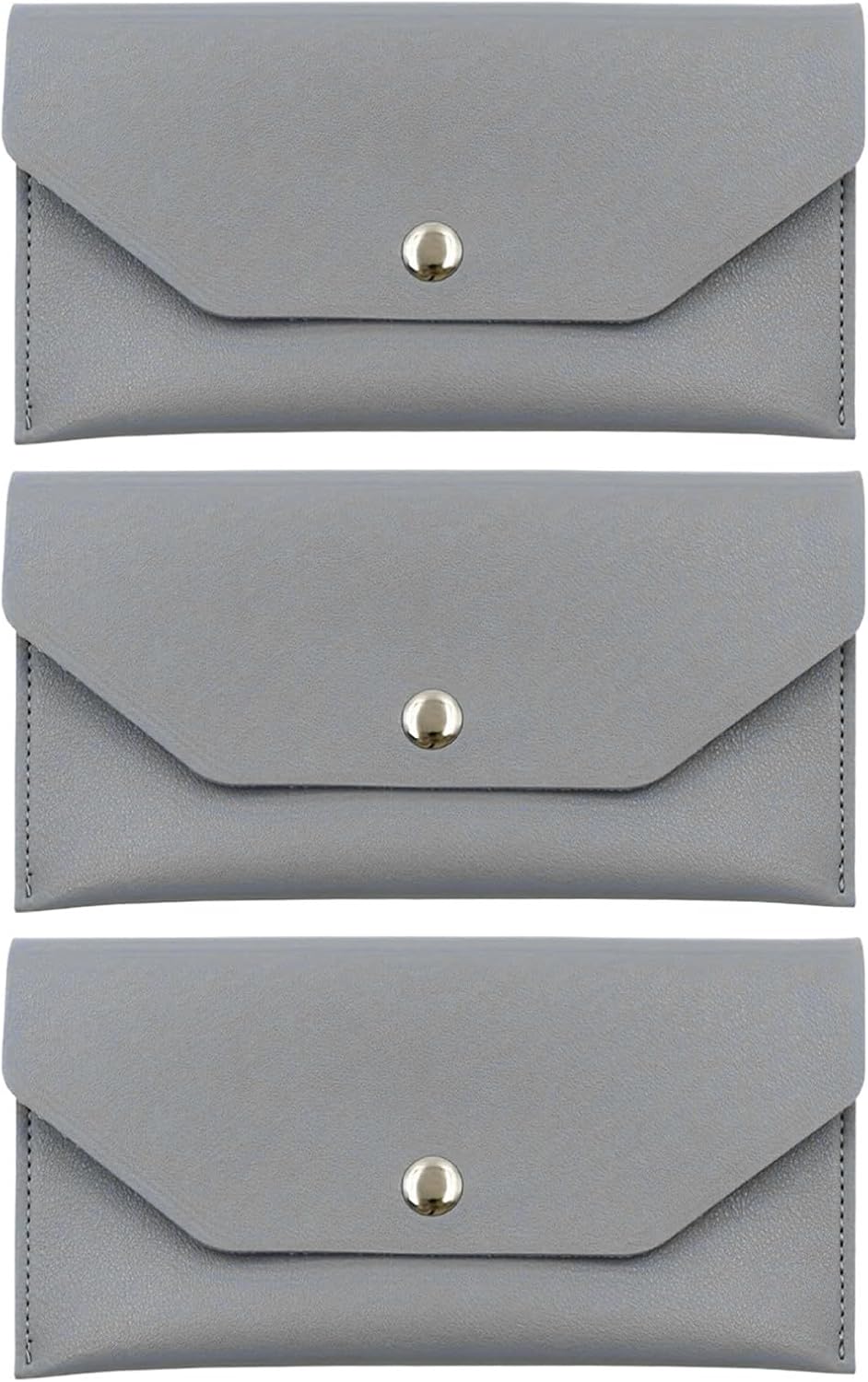 3pcs Pu Cash Envelope Wallet for Women, Compact Grey Organizer