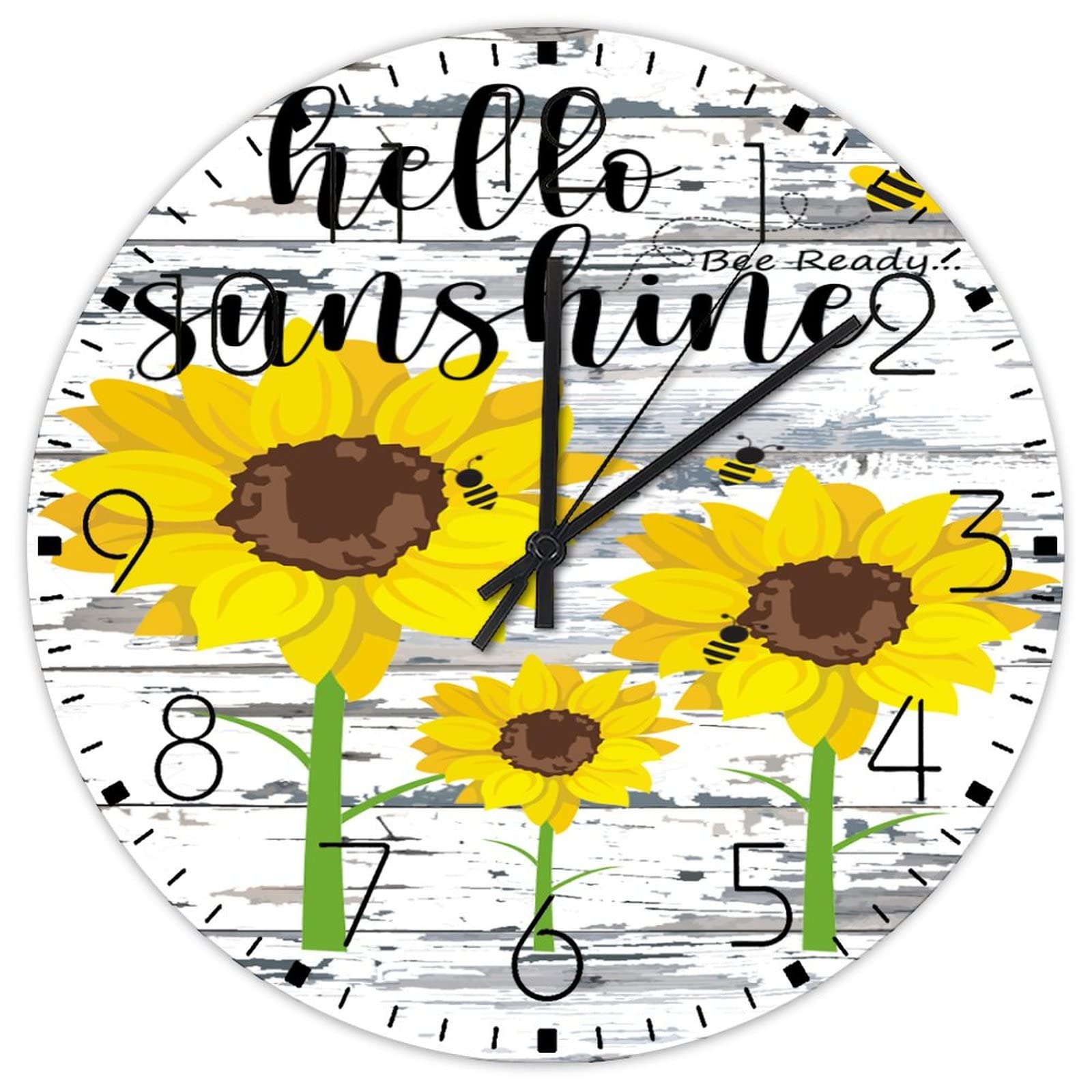 Horloge murale sans cadre Hello Sunshine décor tournesol en bois 30,5 cm