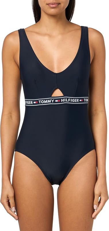 Tommy Hilfiger Women's Keyhole Logo Tape One Piece Swimsuit