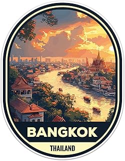 Thailand Bangkok City Sticker - Waterproof Vinyl Decal for Car Bumper, Laptop, Luggage, Water Bottle, Phone Cases, Wall, Window, Sticker Size - 3'' Longer Side