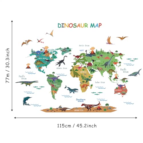 ANHUIB Groß Dinosaurier Weltkarte Wandtattoo Dino Wandsticker Dinosaurier Wandaufkleber für Junge Jungenzimmer Wandsticker Weltkarte Kinder Kinderzimmer Schlafzimmer Wanddeko Babyzimmer Wohnzimmer