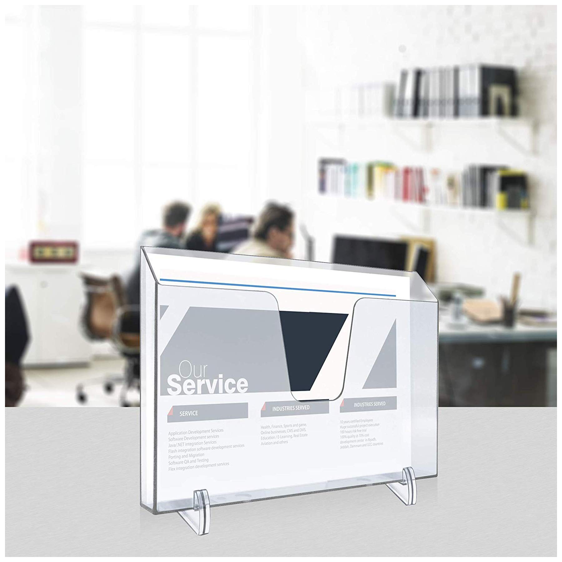 Acrimet Tasca Orizzontale Portadocumenti Per Disporre Brochure e Cartelline (Da Muro o per Bancone) (Supporti Rimovibili Inclusi) (Dimensione Lettere) (Trasparente)