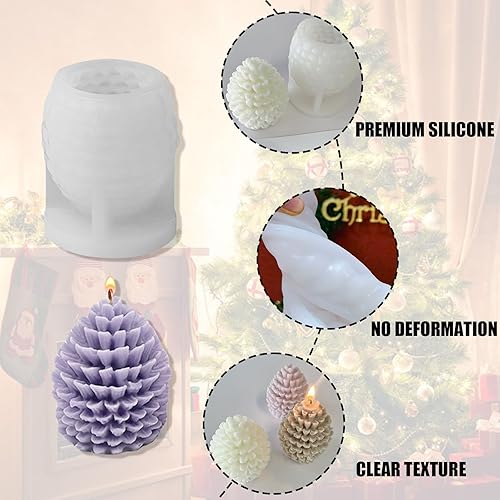 Miniatura 4 de Molde de vela de cono de pino de Navidad, moldes de vela de resina en forma de piña 3D para hacer velas, moldes de silicona de Navidad para