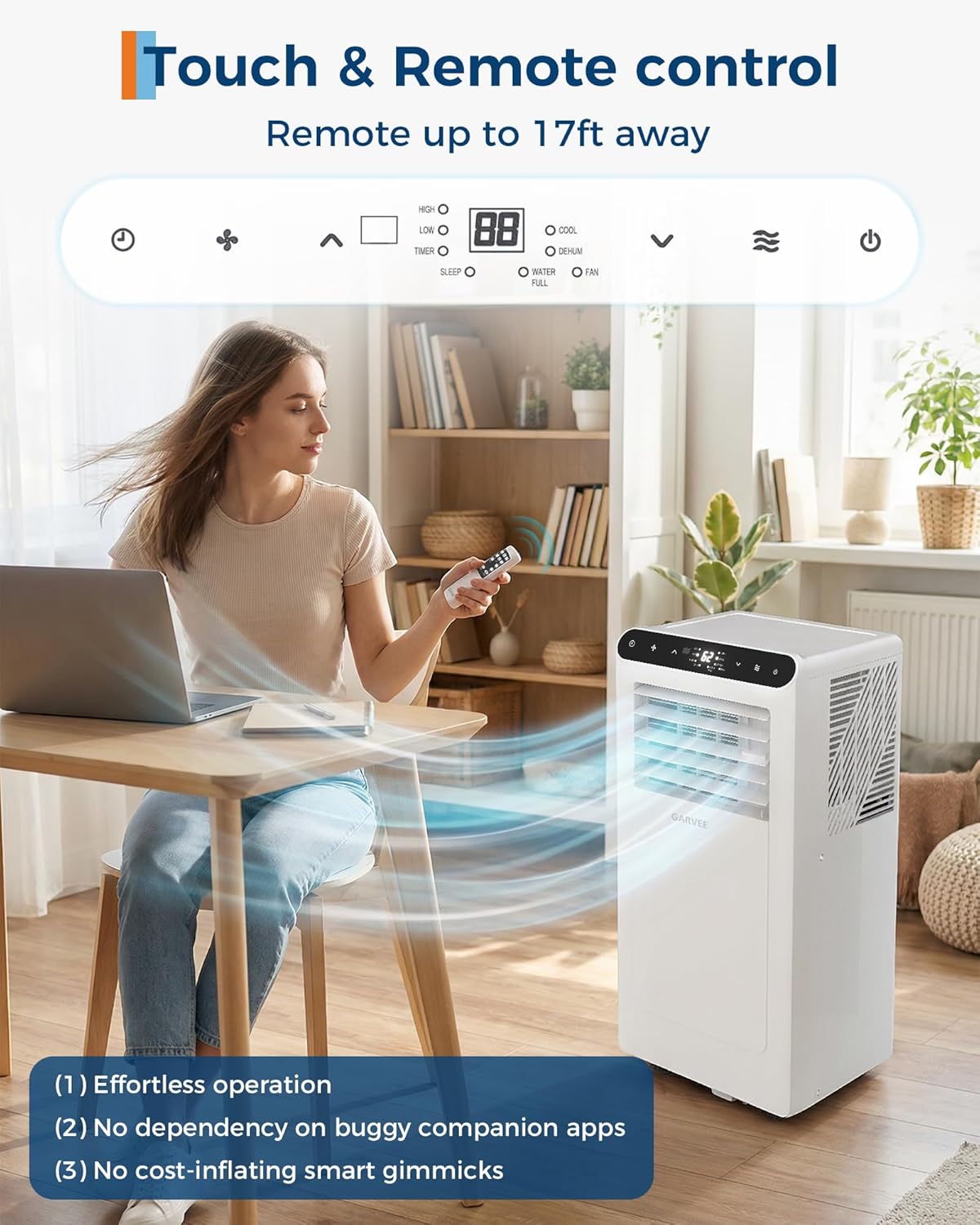 Garvee 8000 BTUs Portable Air Conditioner,Up to 350 Sq.Ft. Remote Control 48dB Portable AC Unit, Dehumidifier, Fan, Sleep, 24H Timer&Installation Kit, DOE Certified, Ceer 6.2, White+Black Panel