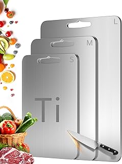 100% Pure Titanium Cutting Boards for Kitchen - Set of 3 Titanium Cutting Board Non Toxic | Double-Sided Metal Cutting Board for Meat, Vegetables and Fruits | Dishwasher Safe (S/M/L)
