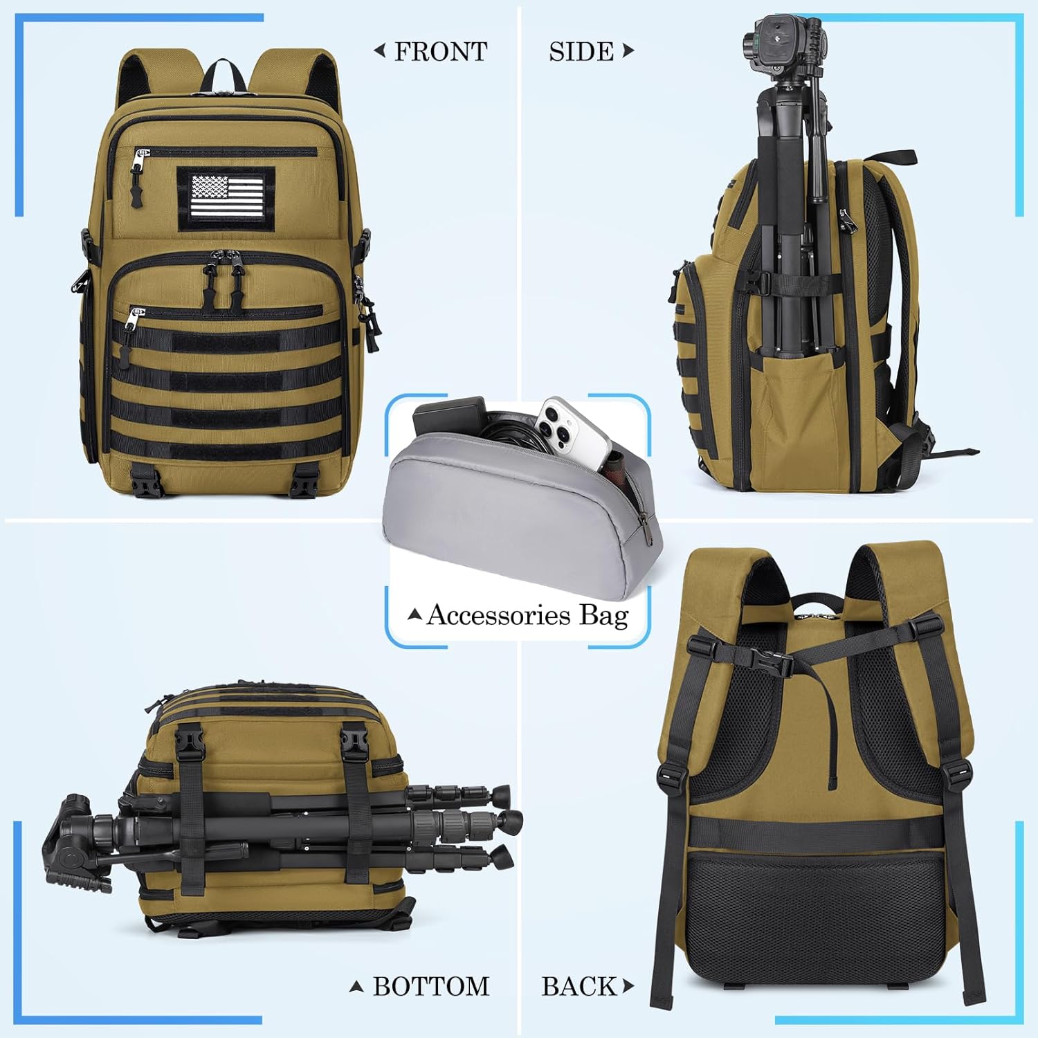 SDYSM Camera Backpack Bag Professional for DSLR/SLR Mirrorless Camera Waterproof 15.6 inch Tactical Camera Bags for Photographers with Rain Cover, Tripod Holder, Small Bag Photography Backpack Case - Image 9