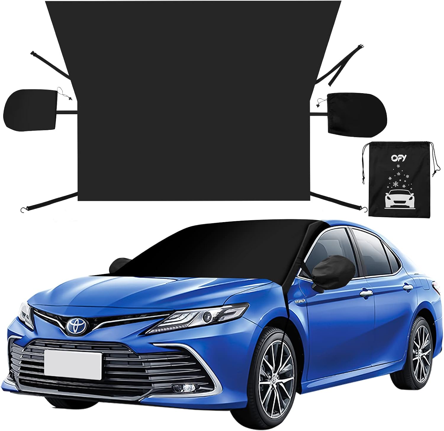 OFY Windshield Snow Cover, Larger Windshield Cover for Ice and Snow, Waterproof Thicken Windshield Cover Ice and Wiper Protector Fit Most Car, SUV and Truck, Includes Mirror Covers