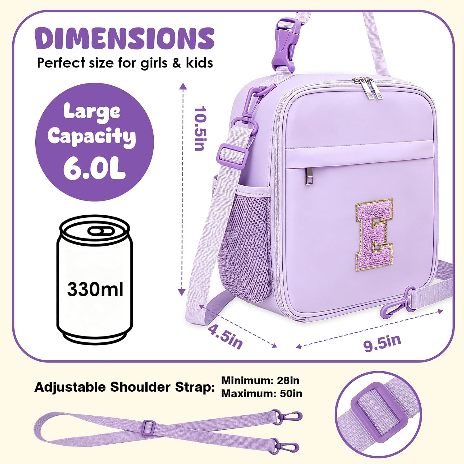 Lunch Bag Girls Kids Large Initial